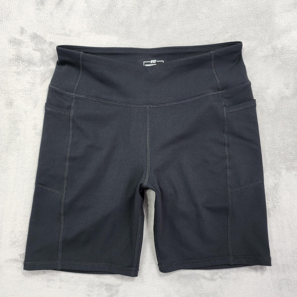 Fit Essentials Shorts Womens M Black Biker High Rise 7.5 In Wicking Pockets Gym